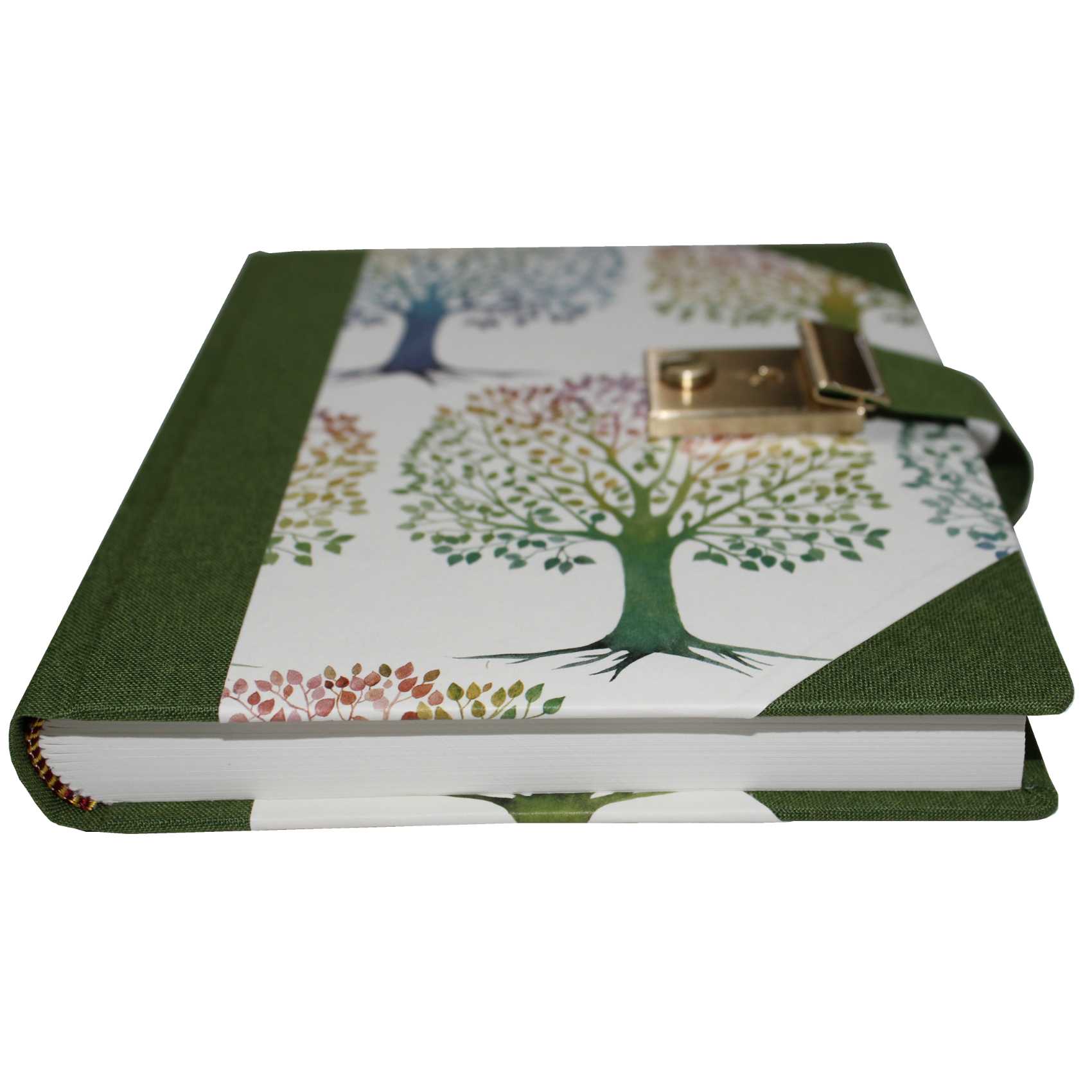 IMG_4041 Tagebuch Lebensbaum mit Schloss in grünem Buchbinderleinen